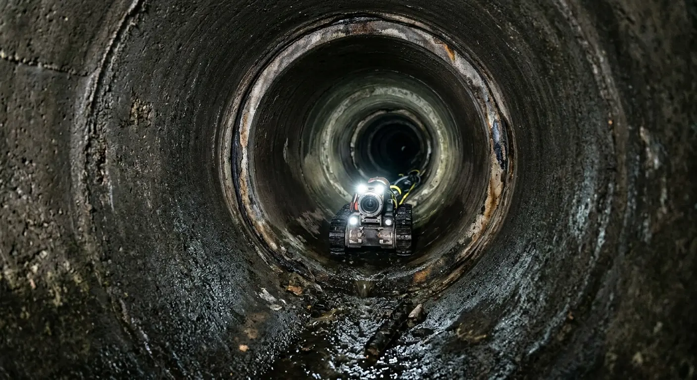 Robotic sewer camera inspecting pipe interior for Drain Snake Service in Hanford